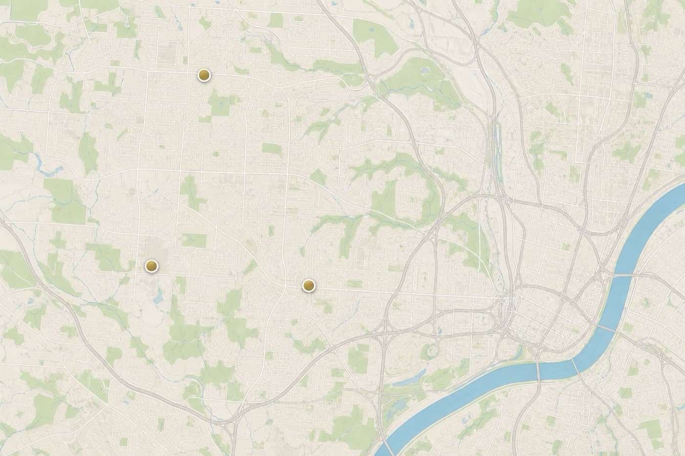 Sample map of sports card vending machines in western Cincinnati